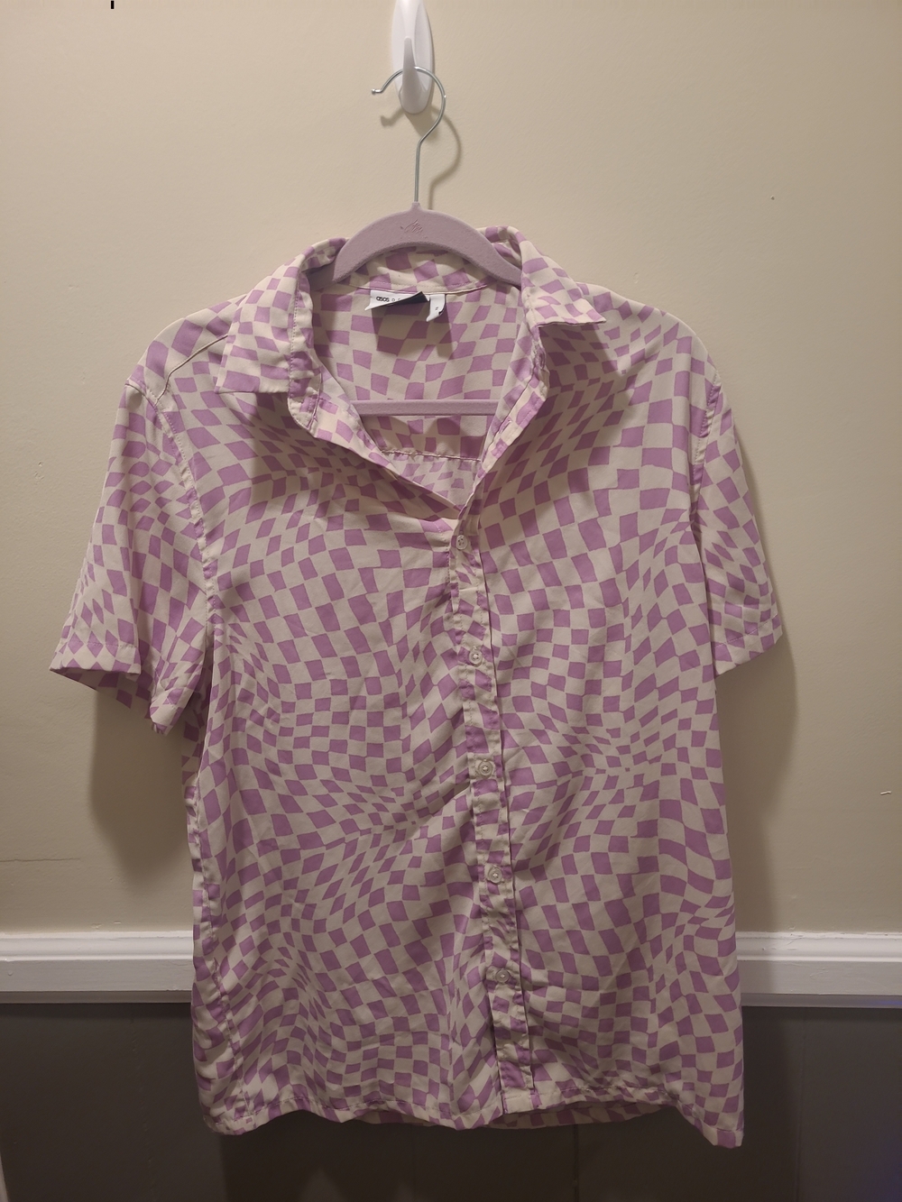 Asos Design Mens Checkered Button Down Shirt Trippy XS